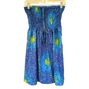 Rima Beachworld Tube Dress One Size Blue Yellow Batik Smocked Tropical Boho